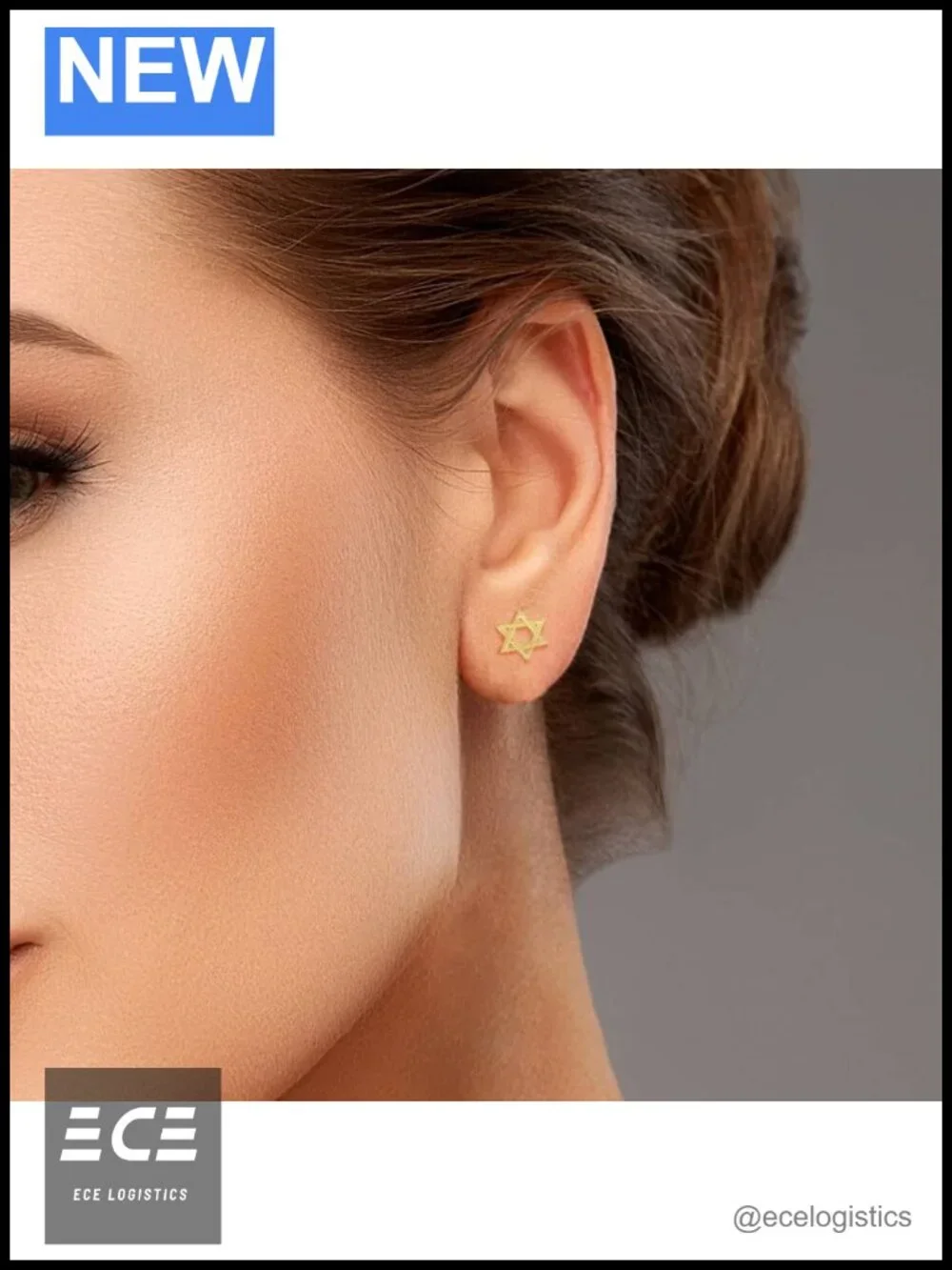 10K Yellow Gold Dainty Milgrain Jewish Star of David Stud Earrings
